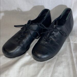 Capezio Tele Tone Tap shoes. Size 4.5. Black Leather Lace-Up. Made in Thailand
